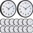 Inbagi 12 Pcs Wall Clock Small Silent Non Ticking Modern Clocks Round Easy to Read Battery Operated Decorative Quartz Clock for Home Bedroom Kitchen Bathroom Living Room School Office (Black,10 Inch)