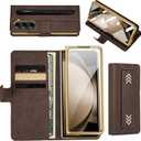 for Samsung Galaxy Z Fold 5 Case with S Pen Holder, Card and Cash Slots, HD Tempered Glass Screen Protector, Premium Leather, Magnetic Closure, Kickstand & Wrist Strap (Coffee)