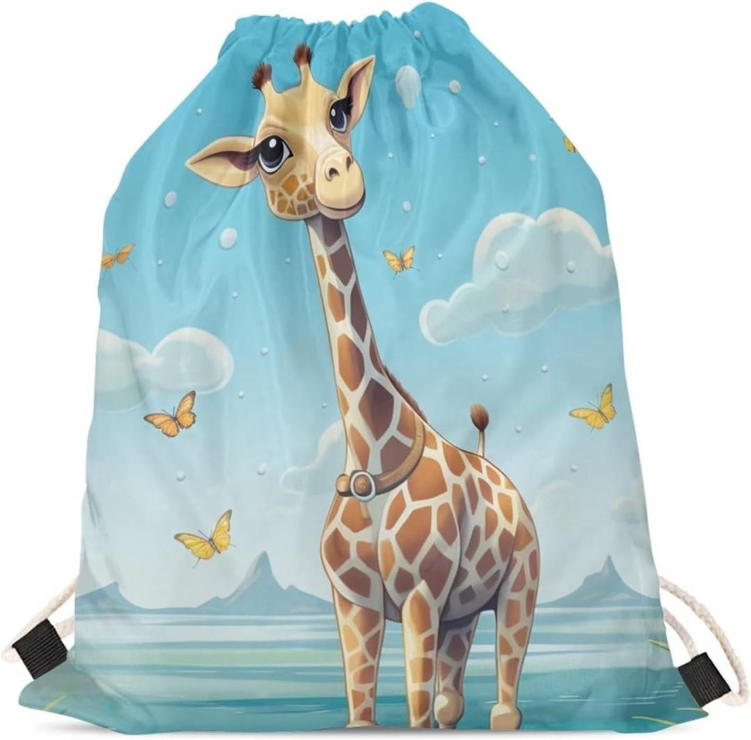 Upetstory Giraffe Backpack Gym Drawstring Bags Cinch Gym Bags Storage Backpacks Lightweight String Bag PE Kit Bag for Outdoor Sports Beach Hiking Swimming Camping