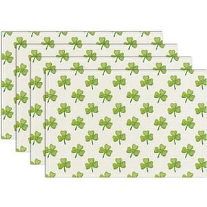 Shamrock St. Patrick's Day Placemats Set 12x18 Inch Cute Placemats Spring Table Mats Set of 4 Seasonal Spring Bufflao Plaid Table Mats for Party Kitchen Dining Decoration-18