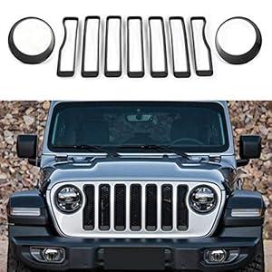 JeCar Front Grill Inserts & Headlight Cover Kit for 2018-2019 Jeep Wrangler JL & Unlimited
