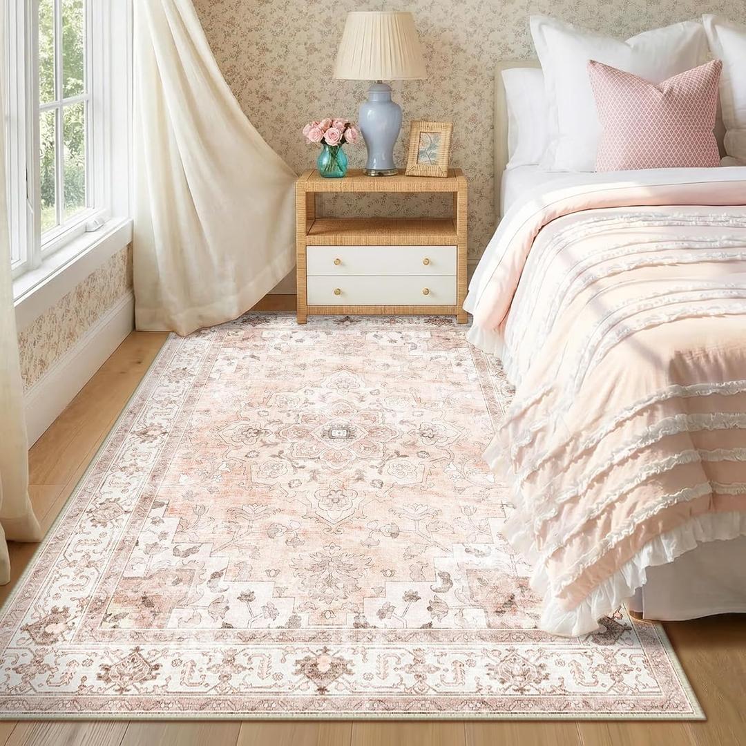 CAPALOCA Machine Washable Rugs Nursery Rug 3x5 Cute Girl Non Slip Low Pile Water Repellent Soft Print Pattern for Bedroom Indoor Decor Kids Playroom Pink
