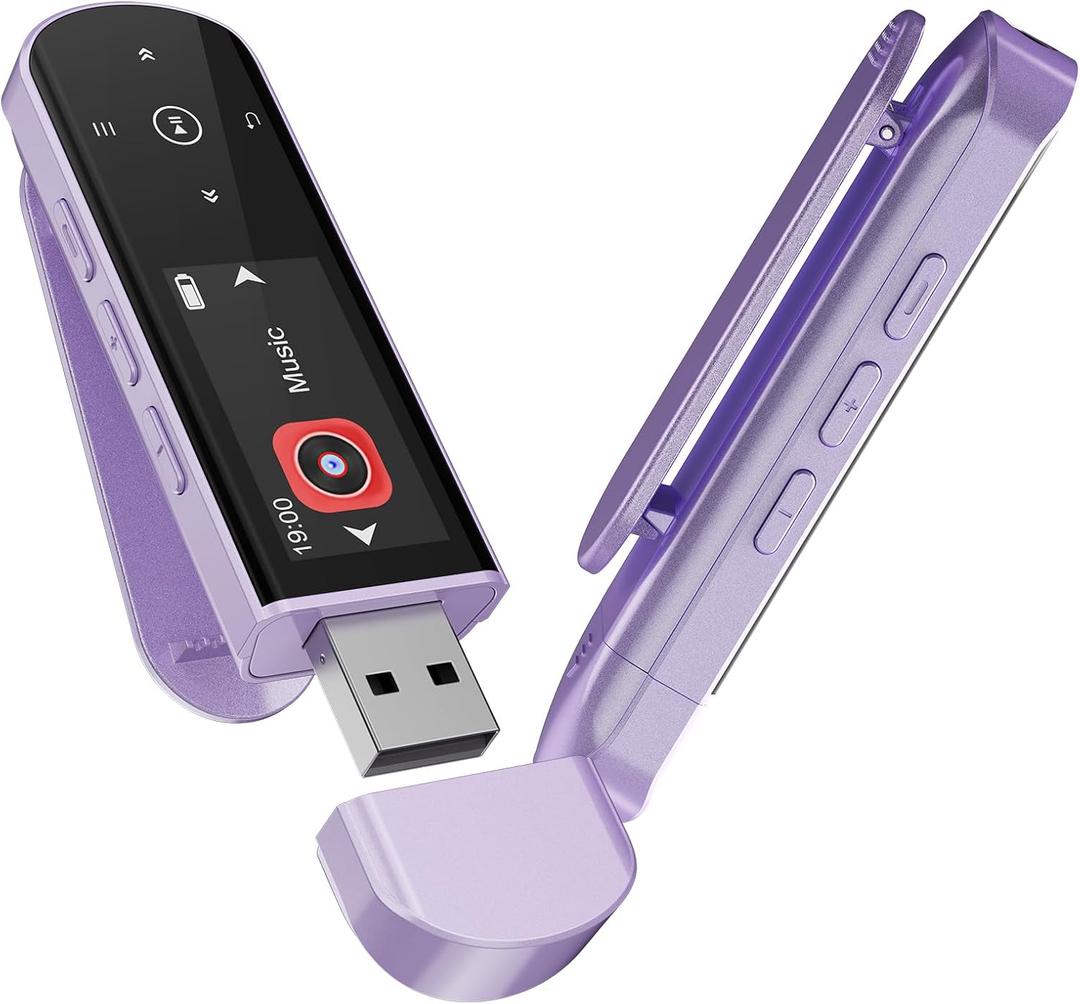 RUIZU 64GB USB MP3 Player with Bluetooth 5.3, Clip Jam Portable Music Player for Sports Running, USB MP3 Player Stick with FM Radio, Voice Recorder, Digital Audio Shuffle Repeat, Phone File Transfer (Purple)
