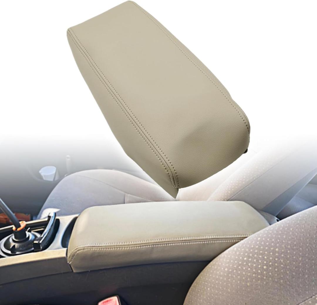 NLQR Leather Center Console Lid Armrest Cover Beige Tan Compatible with Toyota Prius 2004 2005 2006 2007 2008 2009
