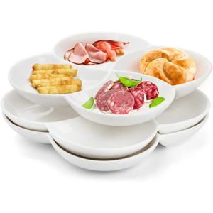 ZENFUN Set of 3 Porcelain Appetizer Platter with 4 Compartment, Flower-shaped Candy and Nut Serving Tray Snack Serving Plate Dishes for Vegetables, Fruit, Dessert, 8.5'' x 8.5'', White