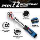 DISEN 3PCS Extendable Ratchet Wrench Set,1/4" 3/8" 1/2" Drive 72-Tooth, Quick-Release, Reversible Drive Socket Wrenches,Soft Grip Handle with Storage Tray