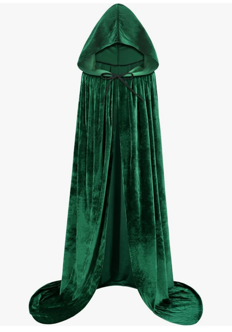 Hooded Cloak Velvet Cape with Hood Halloween Capes Women Witch Costume Vampire Cloak Wizard Robe Men Cosplay Costume Green 170