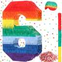 Sratte Rainbow Number Piata Multicolor Piata Small Kids Birthday Party with Blindfold Stick and Confetti for Birthday Anniversary Cinco De Mayo Fiesta Party Decor(Number 6)