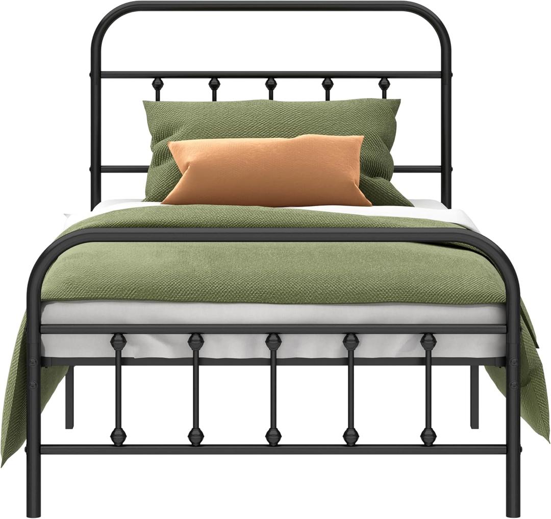 Metal Bed Frame - Structurally Stable Heavy Duty Steel Slat Supported Twin Bed Frames,No Box Spring Needed for Easy Removal and Transport. (Black)