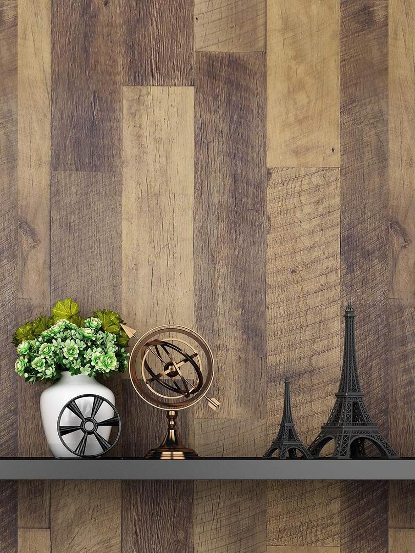 FunStick 36" x 200" Brown Shiplap Peel and Stick Wallpaper Wide Plank Wood Look Wallpaper for Walls Distressed Wood Contact Paper Self Adhesive Vinyl Removable Rustic Wood Wallpaper for Farmhouse Desk