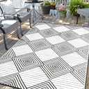Waterproof Outdoor Rug 9x12ft, Foldable Reversible Plastic Straw Mat for Patio RV Deck Porch Backyard Balcony Camping Picnic Beach Indoor Outdoor Carpet, Black&White