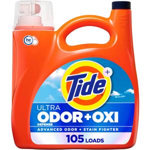 Tide Ultra Odor Defense Plus Oxi Liquid Laundry Detergent, 148 fl oz, 105 Loads, Advanced Odor and Stain Fighting Laundry Detergent Liquid
