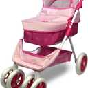 ANIVIA Dolls Pram, Doll Pushchair, 2 in 1 Stroller Dolls Pushchair & Pram Toys Gift for Kids, Suitable Dolls Up to 18 inch - Pink, 30.12x16.14x25.59 in