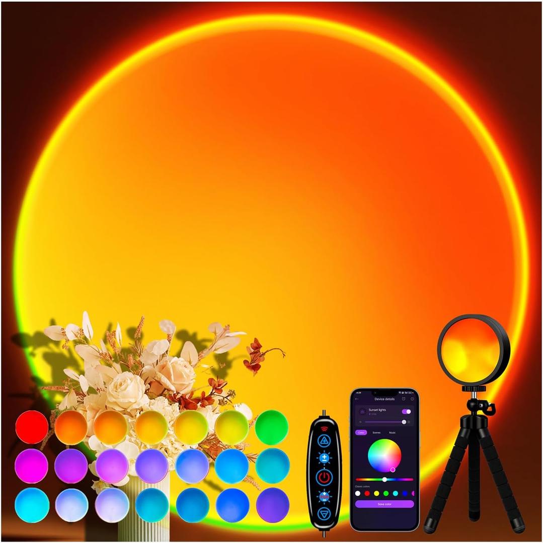 Sunset Lamp, Sun Light Projector for Aesthetic Room Decor,RGB Color Changing Night Light Mood Lighting for Bedroom,Gifts for Girl Kid Adults, 360Rotation LED Light for Party TikTok Live Photography