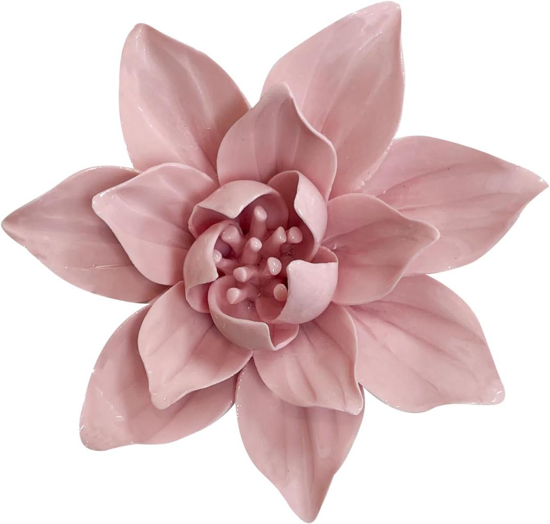 Ceramic Flower Wall Art Dcor, Artificial Flower Wall SculptureHandcrafted 3D Hanging Porcelain Flowers for HomeHallwayLiving Room (Pink,Magnolia, 2.76")