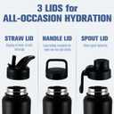 OLDLEY 32 oz Insulated Water Bottle With Straw, Stainless Steel Sports Water Cup Flask with 3 Lids(Straw, Spout and Handle Lid) Double Walled Travel Thermal Canteen Mug, Navy Blue