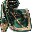 ANDANTINO 100% Mulberry Silk Scarf -21 Lightweight Square Neckerchief  Breathable Digital Printed Scarves with Gift Packed (Blackish Green)