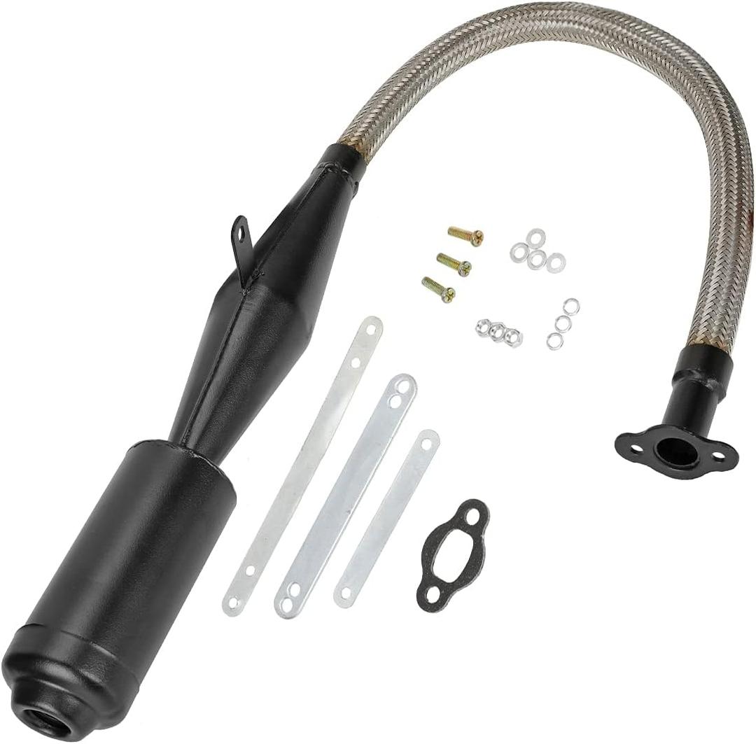 FVRITO Stainless Steel Flexible Exhaust Muffler Pipe Silencer Gasket for 2 Stroke 49cc 60cc 66cc 80cc 100cc Engine Gas Motorized Bicycle Motor Bike Black