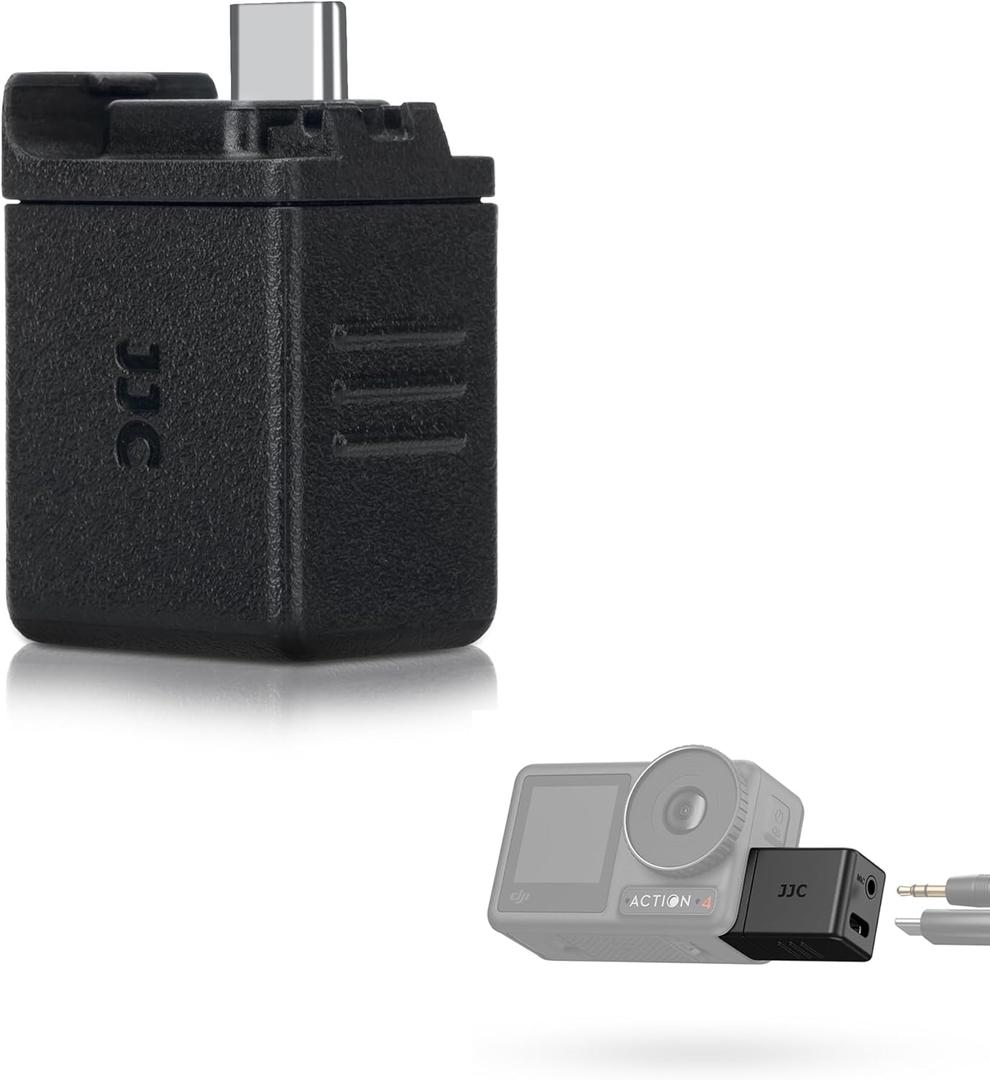 JJC 3.5mm Audio Mic Adapter for DJI Osmo Action 5 Pro & Action 4, External Microphone Converter with Type-C Charging and 3.5mm Interface for Audio Recording