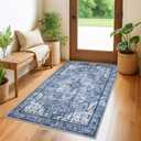 3x5 Washable Area Rug for Entryway, Blue Soft Medallion Printed Rug with Non-Slip, Low-Pile Vintage Boho Area Rugs for Living Room Bedroom Dining, Dorm Carpet with Non-Shedding