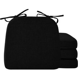 Chair Cushions for Dining Chairs, 2" Thick Seat Cushions for Kitchen Chairs, D-Shaped Chair Pads with Washable Cover, Ties and Non Slip Backing, 17'' x 16'', Set of 4, Black