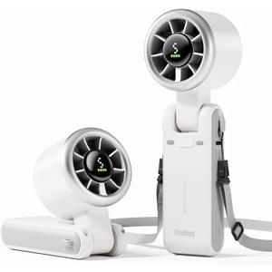 Diveblues Portable Handheld Turbo Fan, 5 Gear Wind, Battery Operated, Up to 12 Working Hours, 3 IN 1 Hand Fan with Air Turbo Tech Cooling Fan for Outdoor Activities, Travel, Working, Silvery white, Small