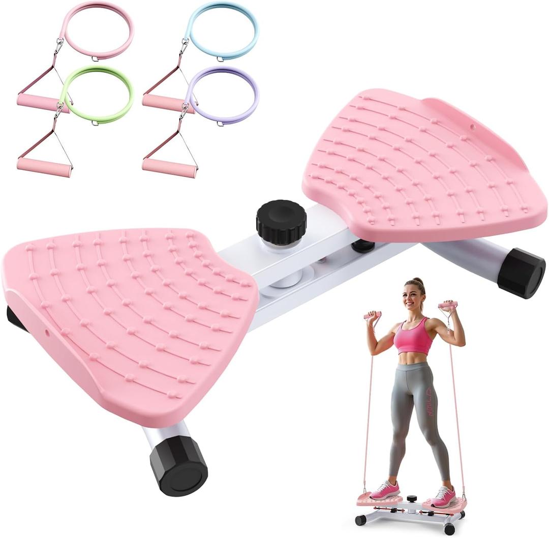 Waist Twisting Machine & Ab Twister Machine - 300 lbs Noiseless Waist Twister Board for Core Exercise, Home Gym Fitness Equipment with Resistance Bands (Women/Men) (Pink)