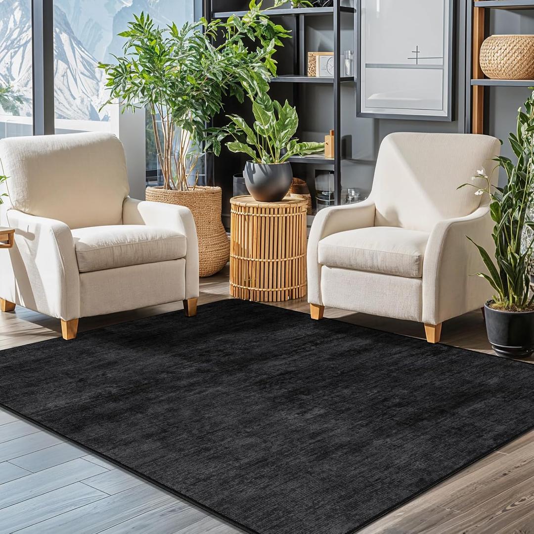 LIANLAM Washable 3x5 Entry Rugs for Entryway Kitchen Bathroom Door Mat Indoor Entrance - Stain Resistant Non-Slip Backing Low Pile Black Rug,Durable & Ultra- Farmhouse Decor(3x5,Black)