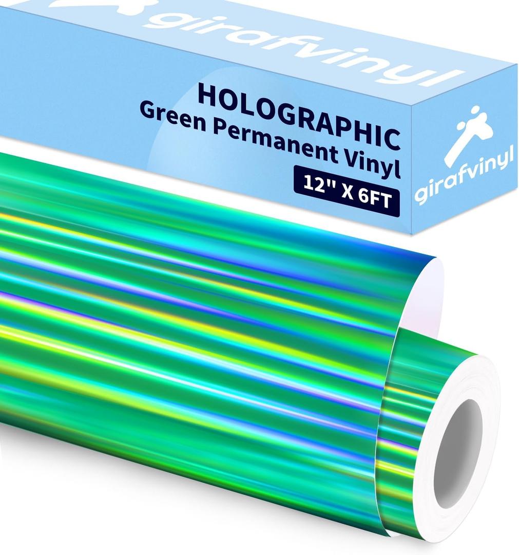 3 x GIRAFVINYL Green Holographic Vinyl, Glossy Green Holograophic Permanent Vinyl Self-Adhesive for Crafts Decal Signs Stickers,12" x 6 ft