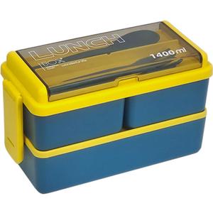 EKSMA Bento Lunch Box, 1400ml Leak-Proof Lunch Box for Adults, 4 Compartments BPA-Free with Spoon & Fork-Ideal for Office, Picnic, and Travel(Blue)