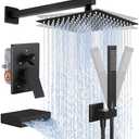 KES Shower System with Tub Spout, Matte Black Shower Faucet Set Complete 10 Inch Rain Shower Head with Handheld Spray and Waterfall Bathtub, cUPC Pressure Balance Shower Valve Trim Kit, XB6305F18-BK