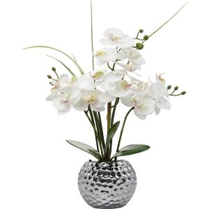 Artificial White Phalaenopsis Orchid Flower Arrangements 20.8" Faux Orchid Flower in Silver Pot Orchid Centerpiece for Dining Room Table