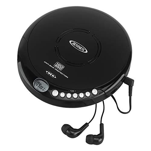 Jensen Portable CD-120 Portable Personal CD Player Compact 120 SEC Anti-Skip CD Player – Lightweight & Shockproof Music Disc Player & FM Radio Pro Sport-Earbuds for Kids & Adults (Black)