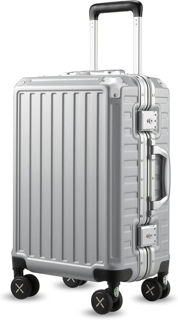 LUGGEX Zipperless Luggage with Spinner Wheels, Polycarbonate Aluminum Hard Shell Suitcase, Carry On 20 Inch, Silver Grey