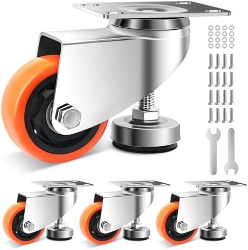 W B D WEIBIDA 3” Leveling Swivel Casters Wheels, Industrial Grade Workbench Casters Set of 4, Retractable Casters with Adjustable Leveling Feet 1800 LBS, Heavy Duty Casters Wheels for Equipment