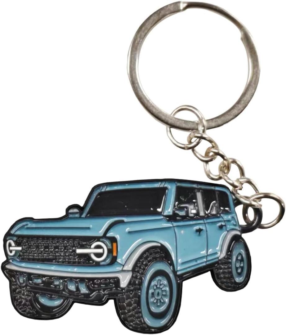 For Bronco Car Keychain, Car Fob Cover Cool Mods Accessories, 4-Door Auto Key Fob Holder Compatible for Bronco 2021 2022 2023 (Blue)