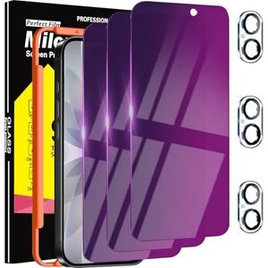 Milomdoi 3 Pack Gradient Colorful Privacy Screen Protector for iPhone 17 [Anti-Blue Light Private Film], 3 Pacs Camera Lens Protector Accessories, Case Friendly, Anti-Spy Tempered Glass,Purple
