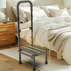 Step Stool with Handle for Elderly Adults, Adjustable Handrail & Leg, Sensor Light, Medical Stepping Stools for High Bed Mobility & Daily Living Aids, Bedside Car Stair Lift for Senior 350lbs (Black)