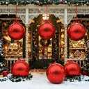 Jenaai 7 Set Christmas Inflatable Ball Ornament with Glitter Cloth Cover, 19 Inch PVC Holiday Ball with Satin Bows and Ribbon for Ceiling Christmas Ornaments Birthday Party Decoration(Red)