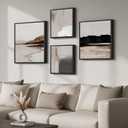 Framed Neutral Abstract Wall Art for Living Room, Set of 4 Piece Modern Landscape Canvas Artworks, Minimalist Black and Gray Painting Prints for Bedroom Dining Room Hallway Home Office Wall Decor