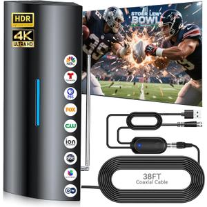 2800+ Miles Range TV Antenna,2025 Strongest Digital Antenna for Smart TV Indoor Outdoor with Amplifier, Upgraded 360 Reception HDTV Local Channels -Supports 8K, 4K, 1080P for All TVs -38FT Coax Cable