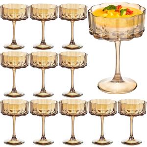 Vintage Champagne Coupes Glass Cute Martini Cocktail Glasses,13oz Crystal Martini Wine Glasses Set Of 12 Elegant Flower -Shaped Goblet Drinking Champagne Dessert Yogurt Ice Cream Glassware Cups Amber