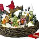 Lightahead Musical Christmas Cardinal Nest Village Carol Singing Scene Figurine with Turning Tree, Light and 8 Melodies
