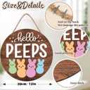 Easter Door Decorations Bunny Decor - Hello Peeps Rabbit Wall Sign - Wooden Welcome Door Hanger Wreath for Easter Decorations for the Home Party Supplies