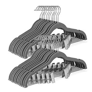 HOUSE DAY Velvet Skirt Hangers 17 Pack, Gray Hangers with Adjustable Clips, Space Saving Slim Velvet Pant Hanger, Heavy Duty Non Slip Clip Hanger for Pants, Skirts, Shorts