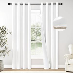 ChrisDowa 100% Blackout Pure White Solid Curtains 96 Inches Long 2 Panels for Bedroom Living Room,Farmhouse Room Darkening Thermal Insulated Soundproof Grommet Top Window Treatment Drapes,52x96