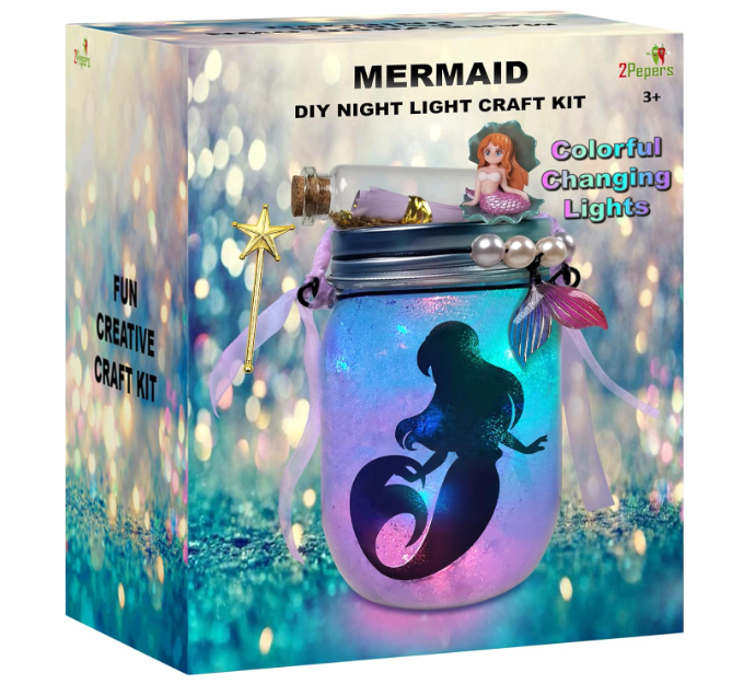 Make Your Own Mermaid Toy Night Light Lantern Jar Arts & Crafts For Girls, DIY Mermaid Gifts For Girls Ages 4 5 68 810 812 & Teens. Best Little Mermaid Craft Kit Projects & Kids Birthday Present