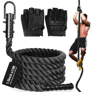 Climbing Rope 1.5 Inch Diameter 10/15 / 20/30 Feet Length Gym Climbing Rope for Workout Fitness & Strength Training, Gym Rope, Exercise Climbing Rope in Black for Adults Outdoor & Indoor
