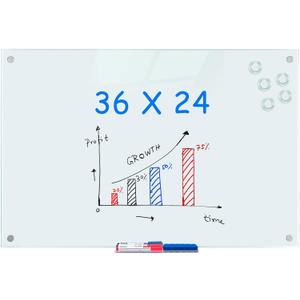 maxtek Magnetic Glass Dry Erase White Board, 36 x 24 Inches Glass Board for Wall Mounted, Includes 6 Magnets, 3 Markers and 1 Eraser for Classroom Home, Office Supplies (White)