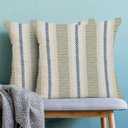 AEIOAE Sage Green Navy Blue Outdoor Pillow Covers 18 x 18 Inch, Beige Polka Dots Stripe Decor Throw Pillows for Couch Bed, Boho Modern Farmhouse Decorative Pillowcase Linen Cushion Cover Set of 2